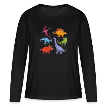 Stegosaurus Dino Dinosaurier Urzeit Geschenk - Frauen Premium Bio Langarmshirt - Schwarz - Vorne - Julia (174cm)