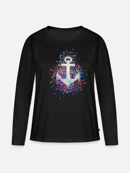 Anker Symbol Farbspritzer Farbkleckse Spritzer - Frauen Premium Bio Langarmshirt - Schwarz