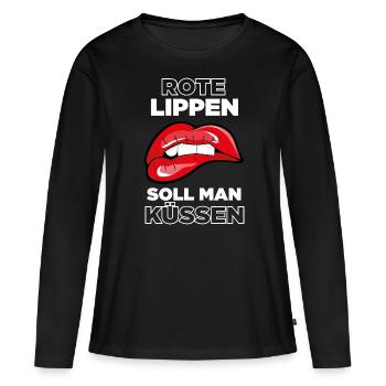 Rote Lippen / Küssen / Kussmund - Frauen Premium Bio Langarmshirt - Schwarz - Vorne - Julia (174cm)