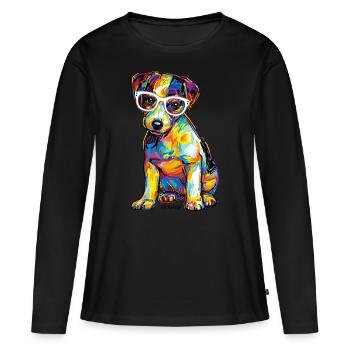 PD Moreno Jack Russel chiot avec des lunettes - T-shirt manches longues Premium bio Femme - noir - Devant - Julia (174cm)