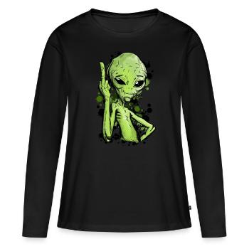 Extraterrestre avec illustration du doigt du milieu - T-shirt manches longues Premium bio Femme - noir - Devant - Julia (174cm)