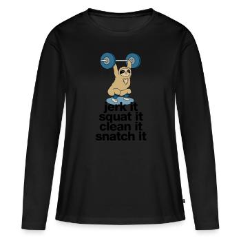 Paresseux lors de l’haltérophilie - T-shirt manches longues Premium bio Femme - noir - Devant - Julia (174cm)