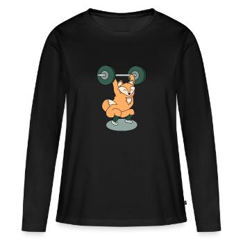 Renard lors de l’haltérophilie avec haltères longs - T-shirt manches longues Premium bio Femme - noir - Devant - Julia (174cm)