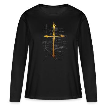 Goldenes Kreuz mit Alter Handschrift Geschenk - Frauen Premium Bio Langarmshirt - Schwarz - Vorne - Julia (174cm)