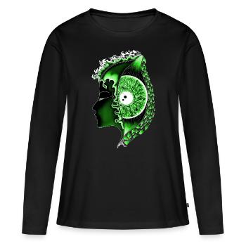 Big eye green, eye, vertical, realistic - Women's Premium Organic Long Sleeve Shirt - black - Front - Julia (174cm)