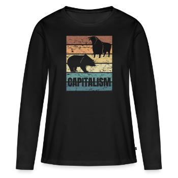 Capitalisme Bourse Marché boursier Actions baissières - T-shirt manches longues Premium bio Femme - noir - Devant - Julia (174cm)