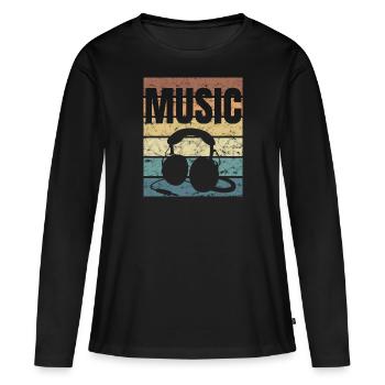 Musik Retro Crunge Notenschlüssel Musiker Liebe - Frauen Premium Bio Langarmshirt - Schwarz - Vorne - Julia (174cm)