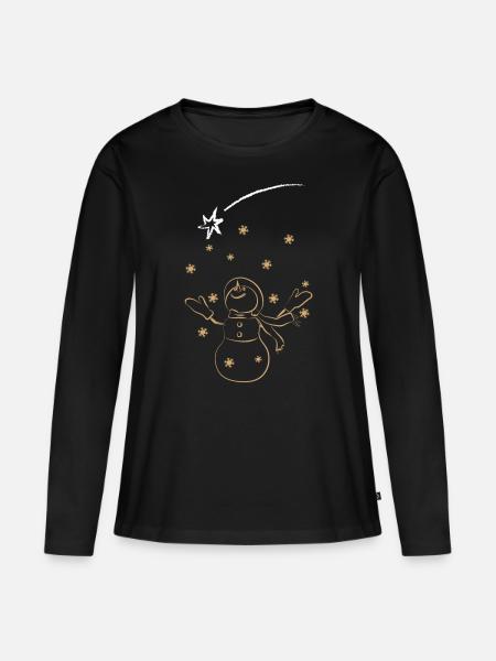 Weihnachts-Schneemann - Frauen Premium Bio Langarmshirt - Schwarz