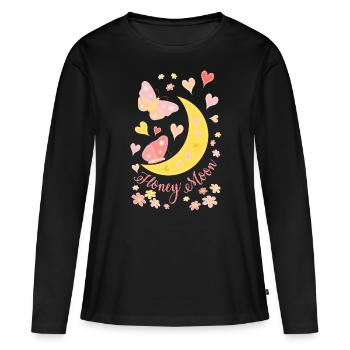 Lune de miel avec fleurs de coeur de lune et papillons - T-shirt manches longues Premium bio Femme - noir - Devant - Julia (174cm)