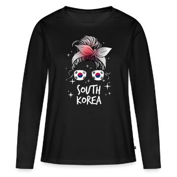 Corée du Sud - T-shirt manches longues Premium bio Femme - noir - Devant - Julia (174cm)