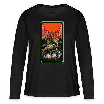 Wildnis Waldtier Hirsch Elch Natur Sonne Rotwild - Frauen Premium Bio Langarmshirt - Schwarz - Vorne - Julia (174cm)