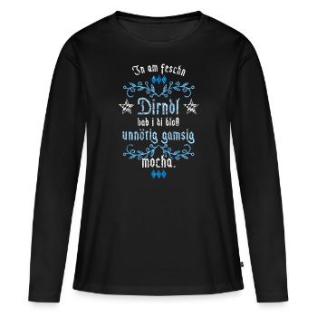In am Dirndl dad i di gamsig mocha - Frauen Premium Bio Langarmshirt - Schwarz - Vorne - Julia (174cm)