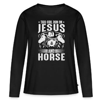 Amoureux des chevaux Équitation équestre - T-shirt manches longues Premium bio Femme - noir - Devant - Julia (174cm)