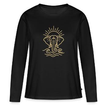 Ganesha éléphant ligne art spirituel - T-shirt manches longues Premium bio Femme - noir - Devant - Julia (174cm)