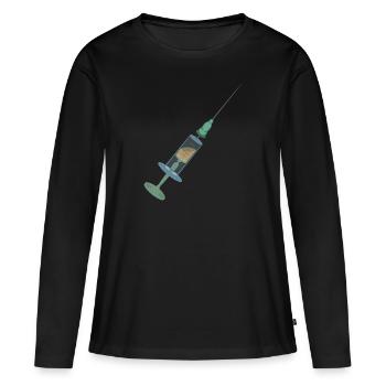 Vaccination à la seringue Vaccination à la seringue - T-shirt manches longues Premium bio Femme - noir - Devant - Julia (174cm)