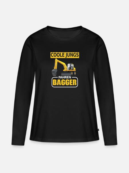 Bagger Baustelle Baggern Baggerfahrer Jungs - Frauen Premium Bio Langarmshirt - Schwarz
