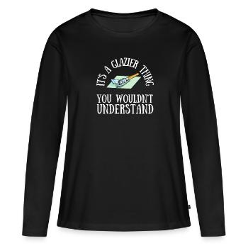 Verre de vitrier ajusteur et vitre de sertisseur de verre - T-shirt manches longues Premium bio Femme - noir - Devant - Julia (174cm)