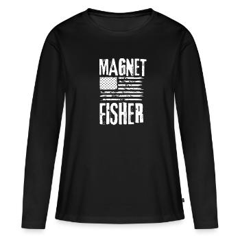Aimant de pêche Aimant Fisher Pêcheur - T-shirt manches longues Premium bio Femme - noir - Devant - Julia (174cm)
