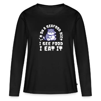Obésité du gros chat - T-shirt manches longues Premium bio Femme - noir - Devant - Julia (174cm)