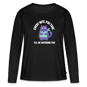Obésité du gros chat - T-shirt manches longues Premium bio Femme - noir - Devant - Julia (174cm)