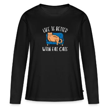 Obésité du gros chat - T-shirt manches longues Premium bio Femme - noir - Devant - Julia (174cm)