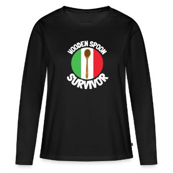 J’ai survécu à la cuillère de bois - Parenting - T-shirt manches longues Premium bio Femme - noir - Devant - Julia (174cm)