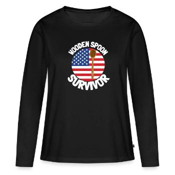 J’ai survécu à la cuillère de bois - Parenting - T-shirt manches longues Premium bio Femme - noir - Devant - Julia (174cm)