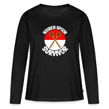 J’ai survécu à la cuillère de bois - Parenting - T-shirt manches longues Premium bio Femme - noir - Devant - Julia (174cm)