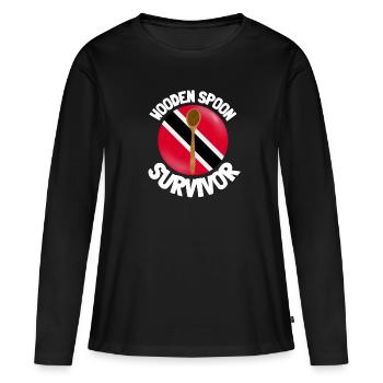 J’ai survécu à la cuillère de bois - Parenting - T-shirt manches longues Premium bio Femme - noir - Devant - Julia (174cm)