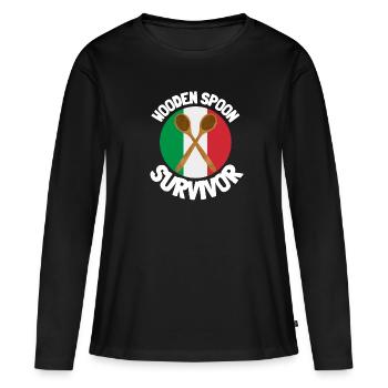 J’ai survécu à la cuillère de bois - Parenting - T-shirt manches longues Premium bio Femme - noir - Devant - Julia (174cm)