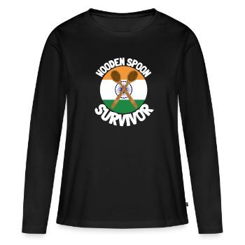J’ai survécu à la cuillère de bois - Parenting - T-shirt manches longues Premium bio Femme - noir - Devant - Julia (174cm)
