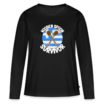 J’ai survécu à la cuillère de bois - Parenting - T-shirt manches longues Premium bio Femme - noir - Devant - Julia (174cm)