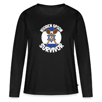 J’ai survécu à la cuillère de bois - Parenting - T-shirt manches longues Premium bio Femme - noir - Devant - Julia (174cm)