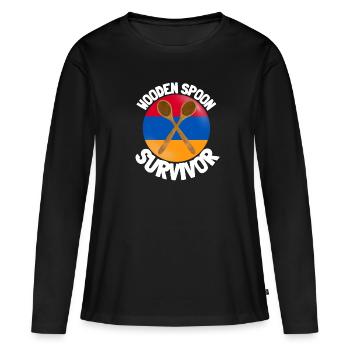 J’ai survécu à la cuillère de bois - Parenting - T-shirt manches longues Premium bio Femme - noir - Devant - Julia (174cm)