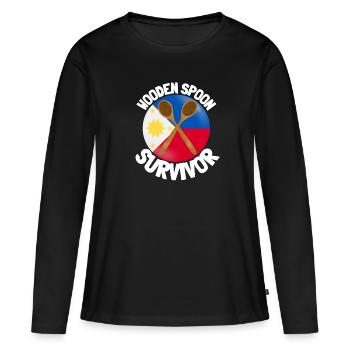 J’ai survécu à la cuillère de bois - Parenting - T-shirt manches longues Premium bio Femme - noir - Devant - Julia (174cm)