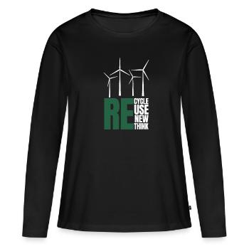 Recycle Réutiliser Renew Rethink Wind Turbine - Wind - T-shirt manches longues Premium bio Femme - noir - Devant - Julia (174cm)