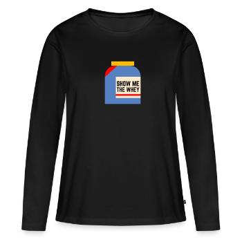 Afficher la poudre de protéine de lactosérum - T-shirt manches longues Premium bio Femme - noir - Devant - Julia (174cm)