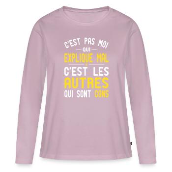C'est Pas Moi qui Explique Mal - Cadeau Humour - T-shirt manches longues Premium bio Femme - rose poudré - Devant - Julia (174cm)