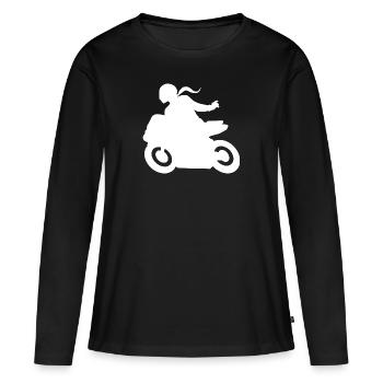 Moto Salutation Motocycliste DLZG Moto Femme - T-shirt manches longues Premium bio Femme - noir - Devant - Julia (174cm)