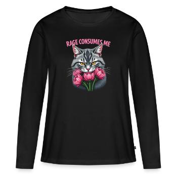 Rage Consumes Me Lustiges Katzenblümchen - Frauen Premium Bio Langarmshirt - Schwarz - Vorne - Julia (174cm)