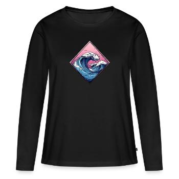 logo vague, forme de losange, dessin océan - T-shirt manches longues Premium bio Femme - noir - Devant - Julia (174cm)