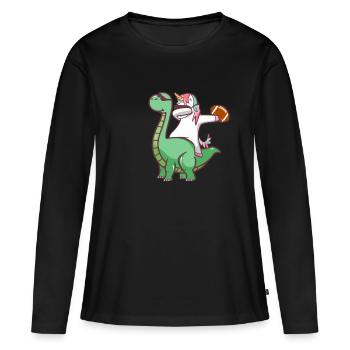 Cadeau de dinosaure football licorne fantaisie - T-shirt manches longues Premium bio Femme - noir - Devant - Julia (174cm)