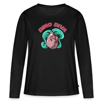 Dino Diva Dinosaurier - Frauen Premium Bio Langarmshirt - Schwarz - Vorne - Julia (174cm)