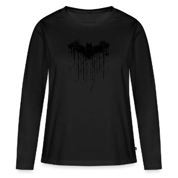 DC Comics Batman Fledermaus Used Look - Frauen Premium Bio Langarmshirt - Schwarz - Vorne - Julia (174cm)