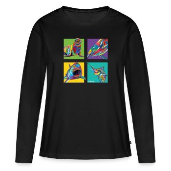 PD Moreno Animaux Marins - T-shirt manches longues Premium bio Femme - noir - Devant - Julia (174cm)