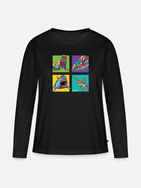 P.D. Moreno Meerestiere - Frauen Premium Bio Langarmshirt - Schwarz