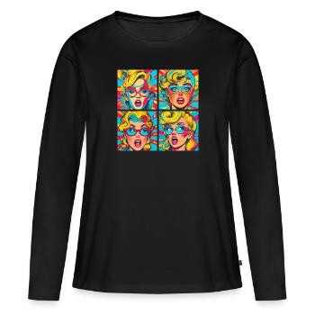 funny pop art - T-shirt manches longues Premium bio Femme - noir - Devant - Julia (174cm)