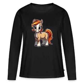 Petit poney mignon - T-shirt manches longues Premium bio Femme - noir - Devant - Julia (174cm)