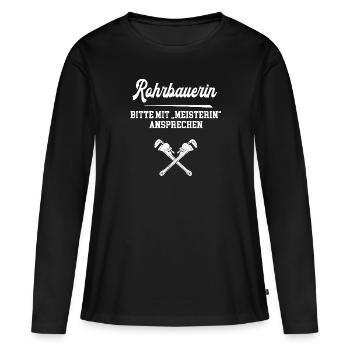 Rohrbauerin Meisterin Rohrbauermeisterin Rohrbau - Frauen Premium Bio Langarmshirt - Schwarz - Vorne - Julia (174cm)