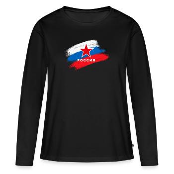 RUSSIE DRAPEAU RUSSE COUP DE PINCEAU - T-shirt manches longues Premium bio Femme - noir - Devant - Julia (174cm)